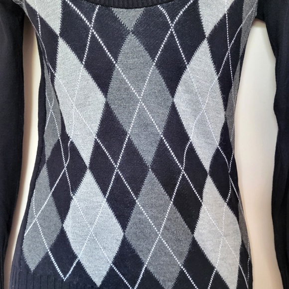 STREETWEAR SOCIETY Vintage Y2K Black & Grey Argyle/Diamond Patterned Sweater M - Picture 3 of 5
